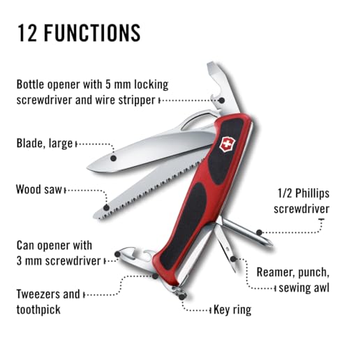 Image of Victorinox Swiss Army Knife, Ranger 78 M Grip, Large (130 mm), Red Scale, 0.9663.MC | Outdoor Multitool Pocket Knife