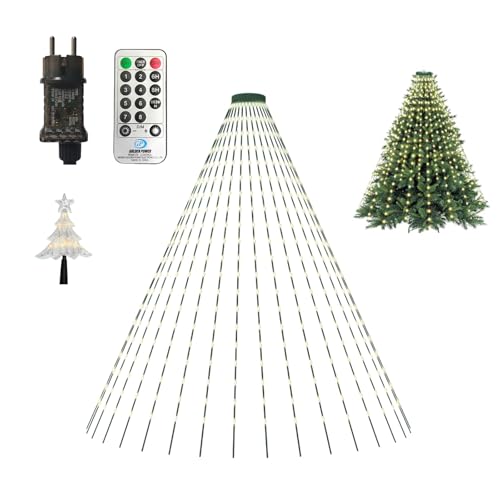 DANGZW Lichterkette Weihnachtsbaum, 350 LEDs 2m x 10 Stränge Weihnachtsbeleuchtung mit Ring & Stern-Spitze, Wasserfeste Baumdekoration für 1,5-2,4m Bäume, Innen- Außen, 8 Modi - Warmweiß