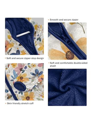 Watercolor Flower Bee Girls Fleece Jacket Girls Fall Jacket Boys Coats Zip Up Hoodie Children Sherpa Warm Outerwear 2-10T3