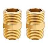 2 Pcs G3/4 x G3/4 Pipe Fitting, Brass Hex Nipple Connector, Hex Nipple Connector, Male to Male Straight Thread Pipe Fitting, Solid Brass Double Nipple for Plumbing, Heating, HVAC, Gas Pipe Connections