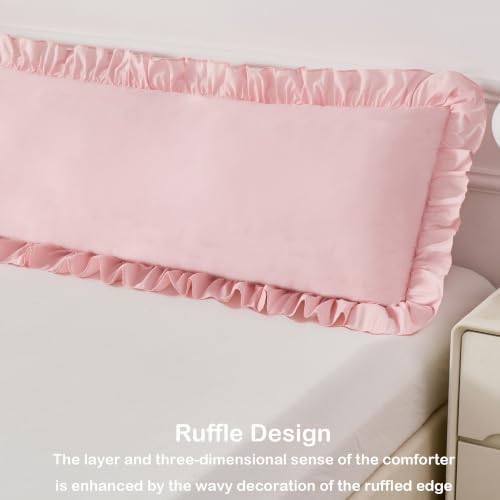 ANGIYUIN Ruffle Body Pillow Shams Set of 1, Pink Ruffled Pillow Covers with Envelope Closure, Wrinkle Resistant Pillowcases 20" x 54", Pink — view 3