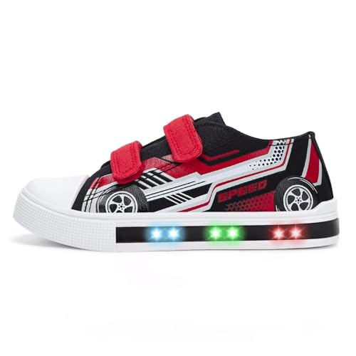 EUXTERPA Toddler Light Up Sneakers Kids Casual Canvas Shoes with Adjustable Strap for Boys Racing Car Toddler Size 9