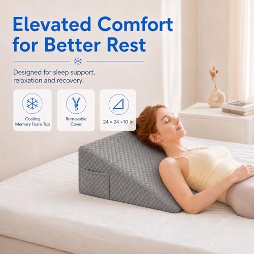 Image of OAISZ Wedge Pillow, 10 Inch Bed Wedge Pillow for Headboard, Pillow Wedge for Acid Reflux Relief, After Surgery, Sleeping, Back Pain Relief, Memory Foam Top, Darkgrey