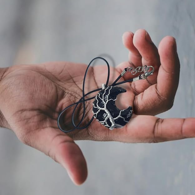 Image of OCA BLACK OBSIDIAN MOON SHAPE PENDANT, Wire Wrapped Necklace, Fashion Jewellery, Energy Charged, Money Magnet, Financial Growth, Good Luck, Reiki, Healing, Crystal Crafts, Gifts