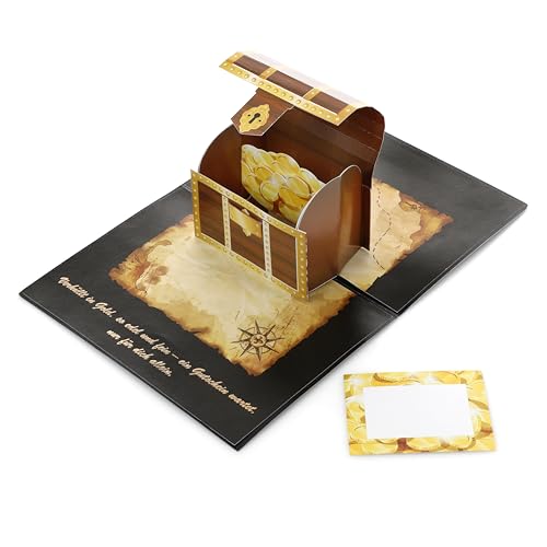 CraftWerk Tarjeta desplegable 3D con cofre del tesoro – Vale para rellenar con tarjeta rasca para hombres y mujeres – vale de deseos como tarjeta de cumpleaños