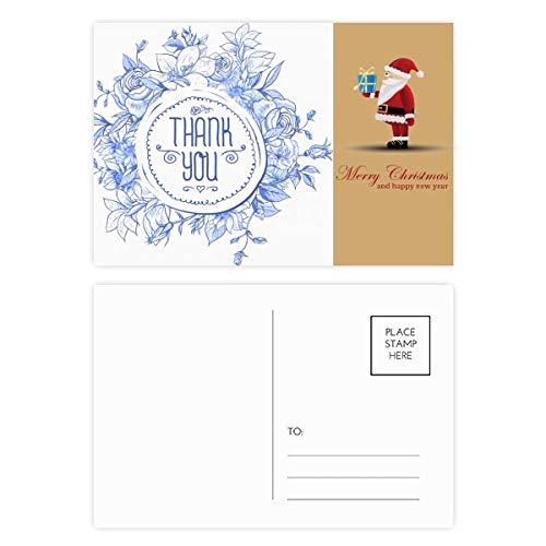 Cartes postales Père Noël aux fleurs bleues pour vos vœux festifs - Lot de 20