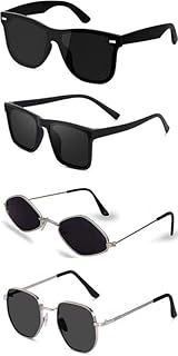 Sheomy Unisex combo offer pack of 4 shades Unisex Fashion Sunglasses Set, 4 Pairs, Metal Frame, Black and Silver - MC-019