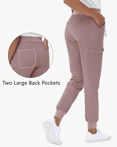 Image of MIVEI High Waisted Jogger Style Scrub Pants for Women - 8 Pockets Medical Bottoms Tapered Yoga Waistband Ribbed Ankle Cuffs