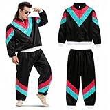 80er 90er Jahre Outfit Retro Bad Taste - Trainingsanzug Overall - Herren & Damen - Fasching & Karneval - Jogginganzug (schwarz, M/L)