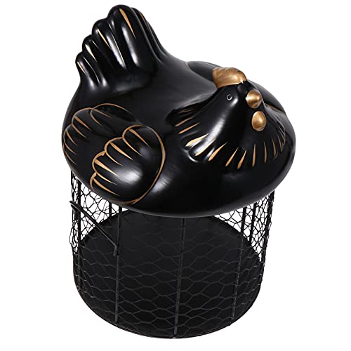 Zerodeko Black Metal Mesh Spong Basket Stockage Organisateur Cuisine Cuisine Panier de Rangement D' œufs avec Céramique Ferme Poulet Poulet Panier Fruit Panier Fruit Bol Fruit Compteur Cover