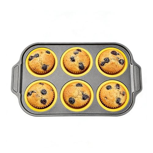 Silicone Muffin Pans for Baking - 6 Cavity Nonstick Muffin