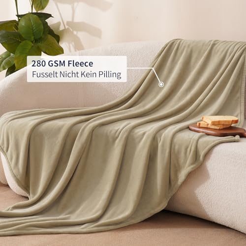PHF Kuscheldecke Flauschig Fleecedecke 130x150cm - Oeko-Tex Weich Warm Wohndecke, Decke Blanket für Couch Sofa Bett, Tagesdecken & Kuscheldecken, Sofa überwurfdecke, Khaki