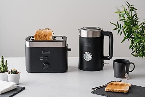 LIVIVO Sirius 2 Slice Toaster Glossy With Silver Chrome Finish & Wide Slots - 7 Browning Bread Toast Settings - Reheat Defrost & Cancel Functions  Detachable Slide On Crumb Tray 930w (Black)