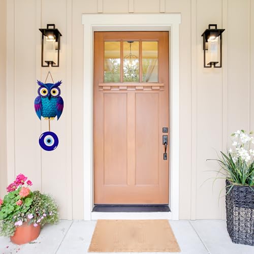 Image of GENXTRA Blue Owl with Evil Eye Charm - MDF Home Wall Decor MDF Wall Hanging Signs for Home Entrance, Drawing Room, or Balcony | Decorative Plaques for Housewarming (HOME 06)