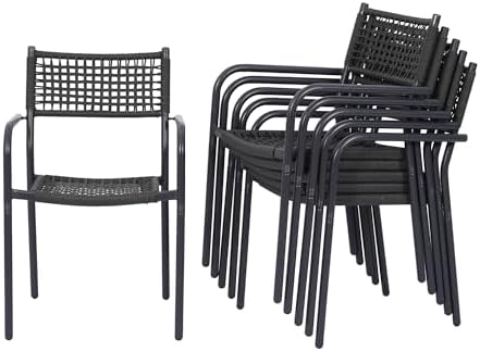 Patio Chairs Set of 6, Stackable Outdoor Dining Chairs with Armre...
