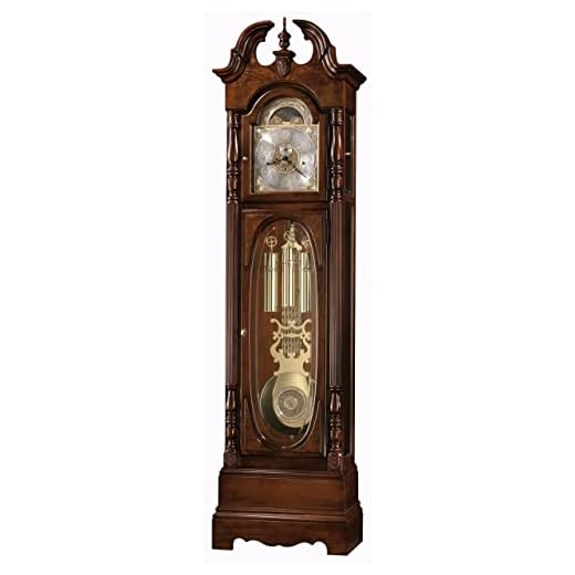 Howard Miller Solomon Floor Clock II, 86.25 in Analog Display, Swan-Neck Pediment Adjustable Brown Grandfather Clocks with Cherry Bordeaux Finish for Home Decor & Office Triple-Chime Movement