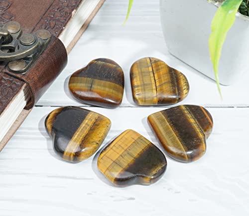 Crocon Geschenk für Frauen Tigerauge Herzstein (5er-Set) Kristalle Glücksbringer für Liebe & Glück Spirituelle Geschenke für Freundin Herzdeko Edelstein Heilstein für room decor & thanksgiving.