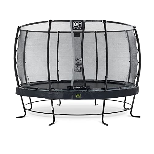 EXIT Toys Elegant Premium Rundes Trampolin - ø366cm - Mit Deluxe Sicherheitsnetz - Extra Starker und Stabiler Rahmen - Lange Federn - Rostfrei - Einfache Montage - Luxuriöse Ausführung - Schwarz