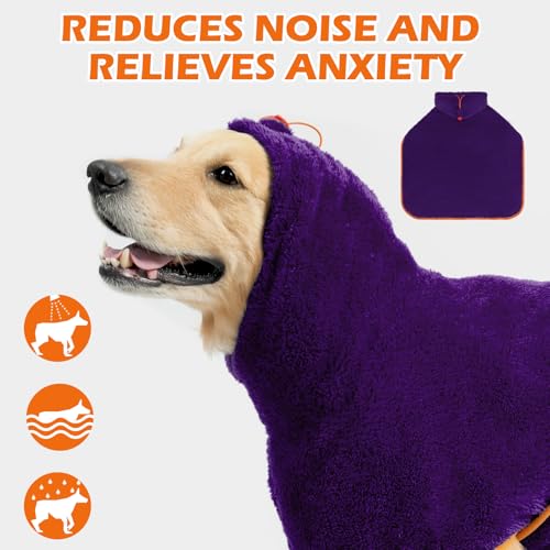 EXPAWLORER Soft Dog Bathrobe with Hood, Super Absorbent & Quick-Drying Dog Towels, Cozy Drying Coat for After Bath,Swimming, Purple L — view 4