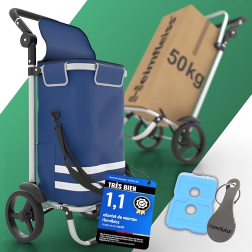 Heimfleiss® Chariot de Courses Pliable 56L | Caddie de Courses Pliant avec 50kg de Charge Utile | Sac de Courses Léger à roulettes | Chariot de Shopping XL avec...