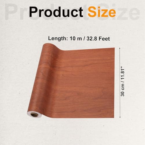 Image of PATIKIL Wood Grain Tape 12 inch x 32 ft, Self-Adhesive Wood Texture Repair Tape Realistic Wooden Effect Patch for Furniture Cabinets Floor Walls, Red Brown