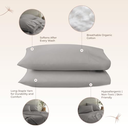 Image of 100% Organic Cotton Pillow Cases Standard Size Set of 2-100% Cotton Pillowcases GOTS Certified 300 Thread Count - Naturally Cooling Comfortable Breathable & Soft Pillow Cases (Stone, Standard)
