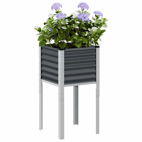 QJBSAVVA Pflanzkübel Anthrazit 45x45x88 cm Stahl Hochbeet für Garten Balkon und Terrasse Witterungsbeständig mit Viel Platz für Pflanzen Gemüse und Blumen