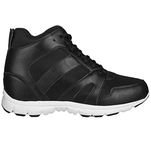 Calto Men's Invisible Height Increasing Elevator Shoes - Black Leather/Mesh Lace-Up Sporty Trainers - 4 Inches Taller - G3330 - Size 9 D(M) Us #TOP1