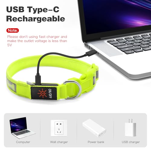Flashseen LED Dog Collar Light Up USB-C Rechargeable, RGB 7 Colors 3 Modes Glow in The Dark Collar, Adjustable 360° Visibility Glowing Collars for Night Walking for Dogs (Green, Medium) by Flashseen - Image 4