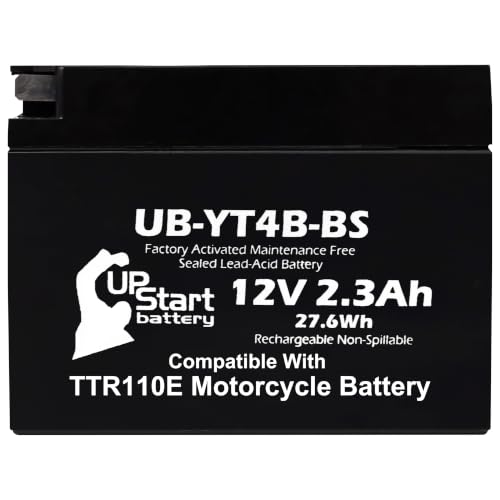 12V 2.3Ah YT4B-BS Replacement For Yamaha TTR110 Battery - Compatible with Yamaha TTR110E Motorcycle Battery 110cc 2008-2022 TTR 110 AGM SLA Batteries Parts YT4B
