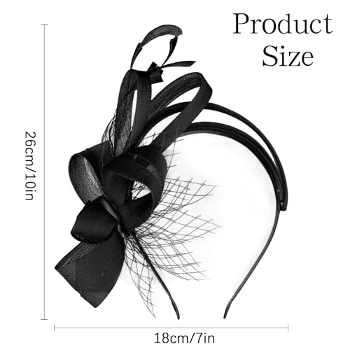 AMCAMI Fascinators Hats with Feather for Women 2026 Derby Hats Small Tea Party Hat with Headband(Black)