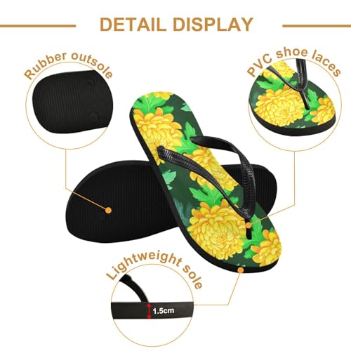 Sinestour Leaves Yellow Flowers Flip Flops for Beach Thong Sandals Anti-slip Lightweight Flat Slippers for Summer Travel Swim3