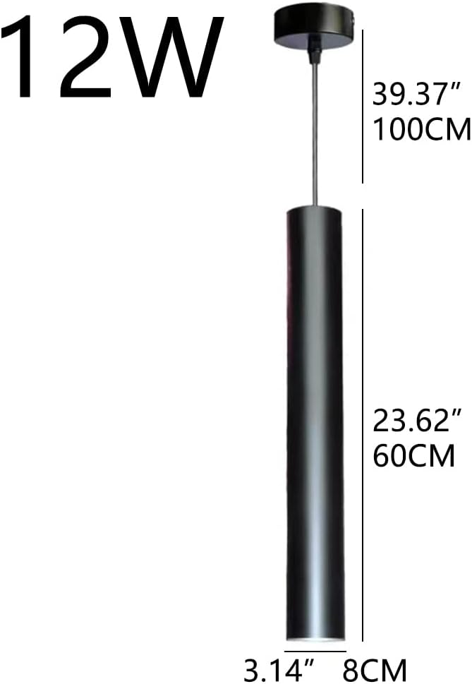 Ceiling Downlight Modern Led Light Aluminum Long Tube Chandelier Black Single Head Hanging Lamp Cylindrical Suspension Light Kitchen Island Light/8 * 60Cm/Warm Light