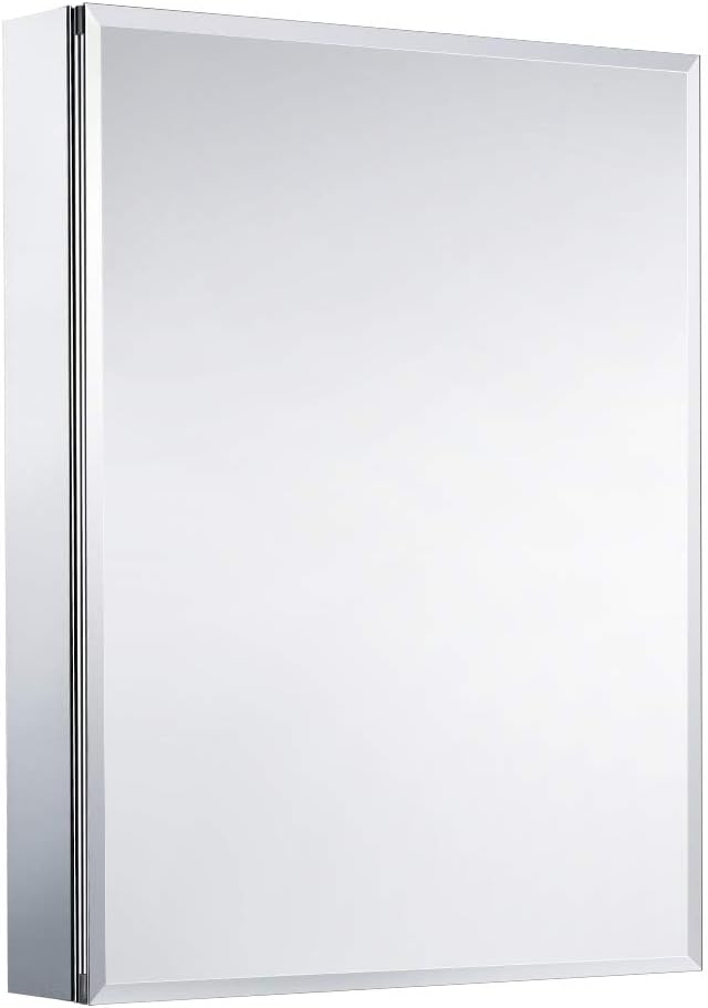 Movo Medicine Cabinet with Mirror, 24 Inch x 30 Inch Aluminum Mirror Cabinet with Single Door, Bathroom Medicine Cabinet, Surface Mount or Recess Installation