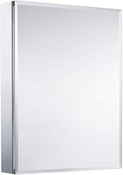 Movo Medicine Cabinet with Mirror, 24 Inch x 30 Inch Aluminum Mirror Cabinet with Single Door, Bathroom Medicine Cabinet, Surface Mount or Recess Installation