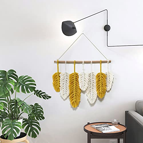 Fmbk666 Macrame Wall Hanging, Handmade Leaf Feather Tapestry, Woven Boho Decor, Cotton Ornaments For Wedding Living Room Bedroom Home Decoration #TOP4