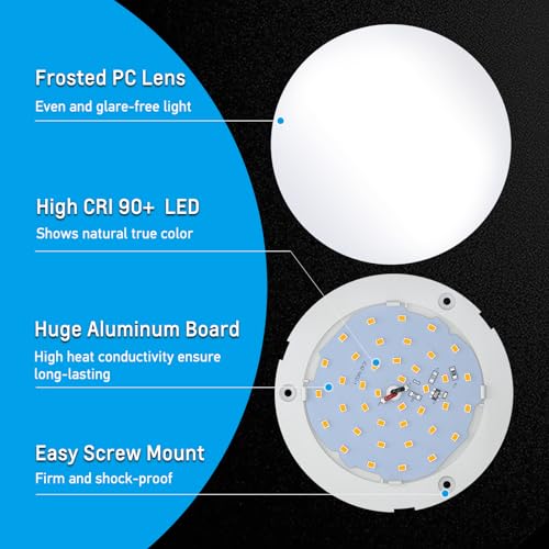 acegoo 12V LED Ceiling Dome Light, RV Interior Puck Light, 12 Volt Overhead Panel Light for Motorhome Travel Trailer Camper Van Boat, CRI 90+ Surface Mount DC 12V 4-Pack (5000K Cool White) - Thumbnail 4