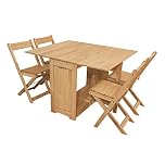 Panana Butterfly Folding Dining Set 4, Space-Saving Folding Dining Table And Chairs, Waxed Pine
