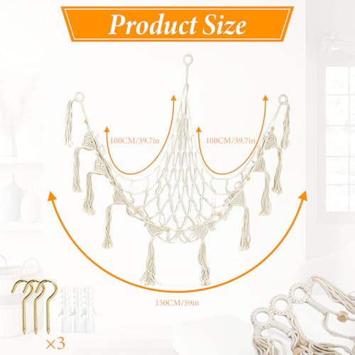 JINGIHE Siatka do przechowywania pluszaków, hamak w stylu boho, makrama, wiszący organizer, do pokoju dziecięcego, zabawka dla pluszowych misiów, biała, 150 x 100 x 100 cm