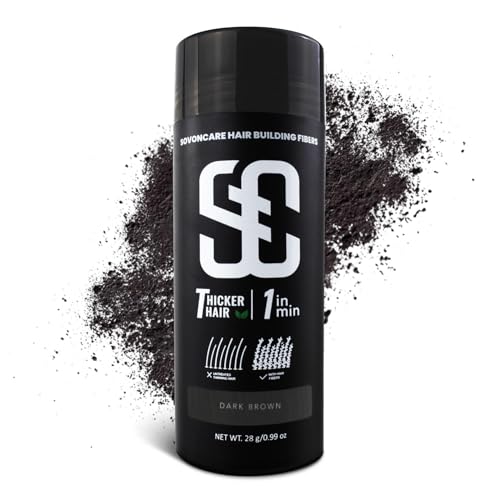 SOVONCARE Hair Fibers for Thinning Hair Dark Brown, Hair Building Fibers for Bald Spots Undetectable & Natural, Conceals Hair Loss, Fill In Fine Hair Powder Hair Thicker Instantly for Women & Men 28g