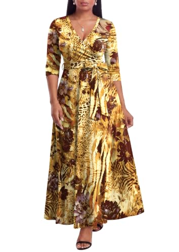 Image of FANDEE Plus Size Maxi Dress for Women Casual Summer Sundress V-Neck 3 /4 Sleeve