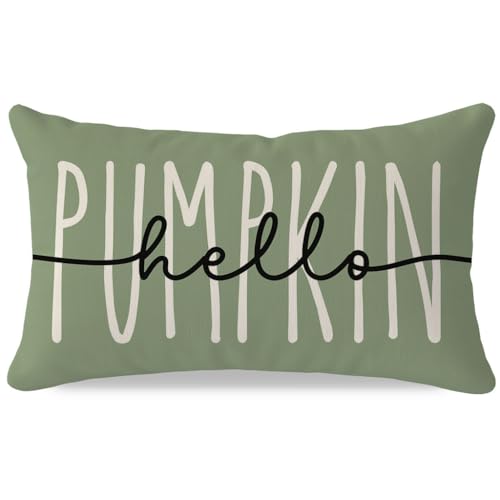 PANDICORN Hello Pumpkin Fall Throw Pillow Covers 12x20, Sage Green