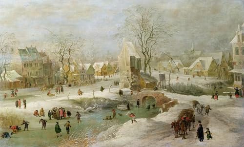Tableau Toile Scène d'hiver en Hollande Brueghel Décoration Murale 60x90cm