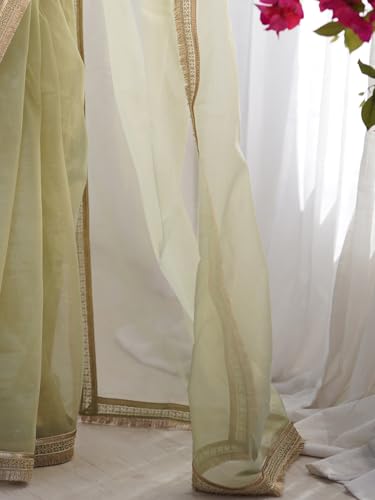 Image of AKHILAM Women's Shimmer Net Solid Saree With Unstitched Blouse Piece