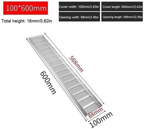 Grille d'aération rectangulaire en aluminium 100x600 espace rangement
