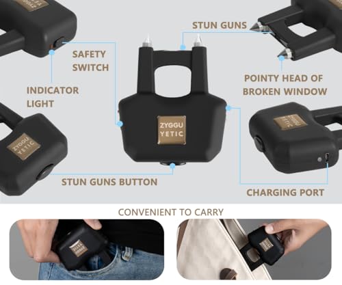ZYGGUYETIC Stun Gun for Self-Defense with Safety Switch Rechargeable, Personal Emergency Devices for Men and Women