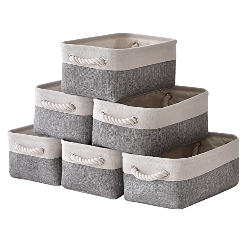 GcTiSac かご 収納ボックス カゴ 引き出し収納 30cm×20cm×13cm 6個セット 下着 おもちゃ 雑貨 小物入れ収納ケース おしゃれ 綿麻製 インテリア 折り畳む式 高耐久性 取っ手付き ホワイトグレー