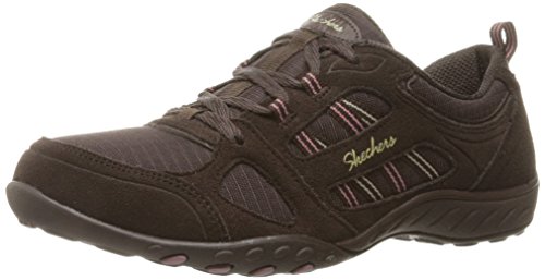 Skechers Sport Women's Breathe Easy Good Luck Fashion Sneaker,Chocolate Suede/Mesh/Rose/Taupe Trim,7.5 M US