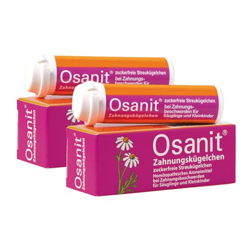 Osanit Zahnungskügelchen zuckerfrei 2er Pack: Sanfte Schmerzlinderung & Beruhigung bei Zahnungsbeschwerden, Globuli mit homöopathischen Inhaltsstoffen, für Babys und Kleinkinder