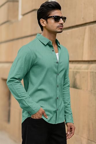 Image of Popcorn Textured Shirts for Men Green M